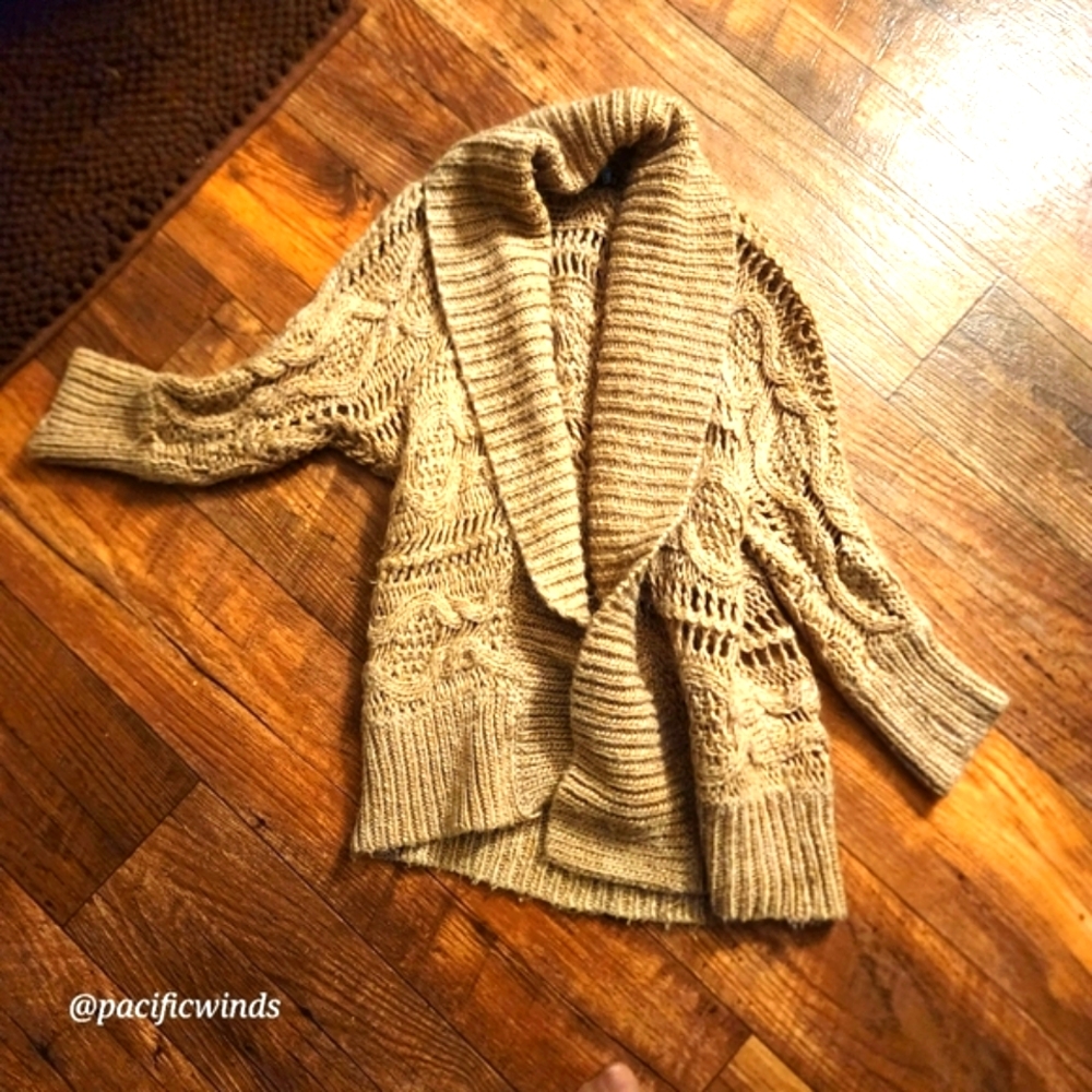 EXPRESS TAN CHUNKY WOOL KNIT OPEN FRONT CARDIGAN XS      ☆ - Picture 3 of 5